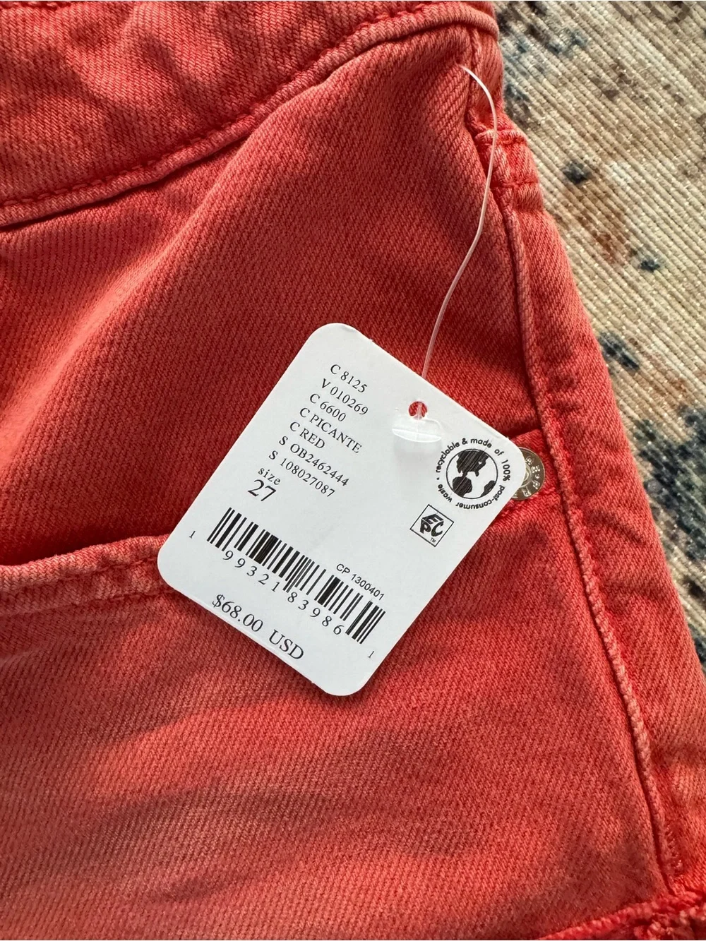 Free People Vibrant Red Rolled-Hem Denim Shorts